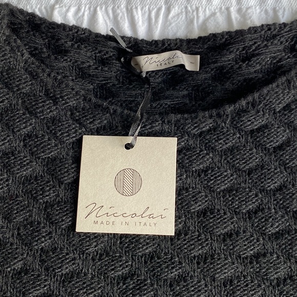 Niccolai long sleeved black sweater w  crew neck and fringe on sleeves. Med. NWT - Picture 10 of 10